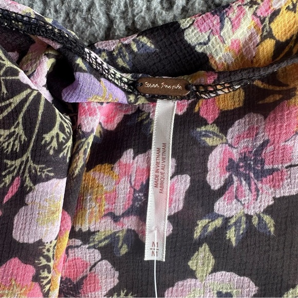 NWT M Free People Maybel Sheer Cropped Pink Floral Blouse with Tie Front (#1,307 - Picture 14 of 16